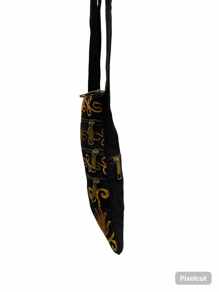 Black Embroidered Floral Purse