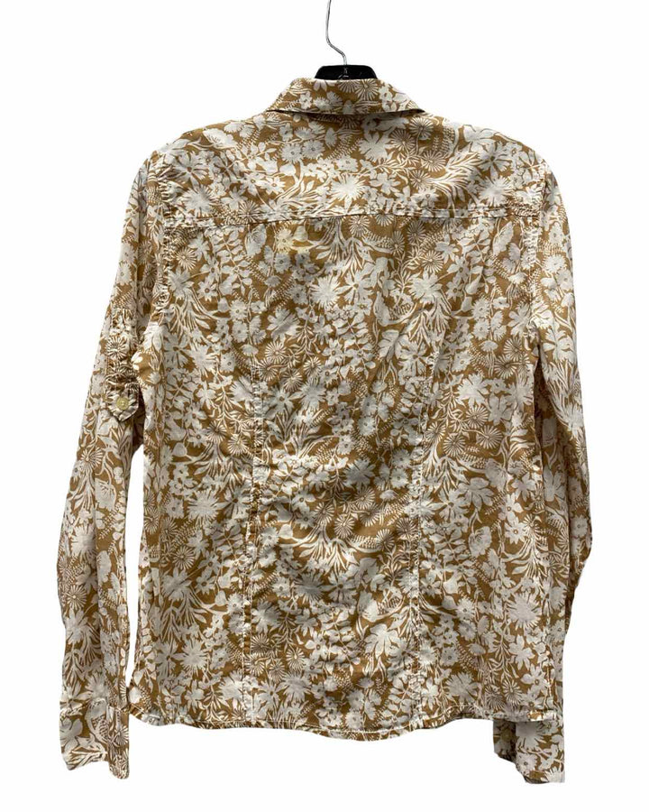 Liz Claiborne Size S White Brown Floral 100% cotton Long Sleeve Shirts