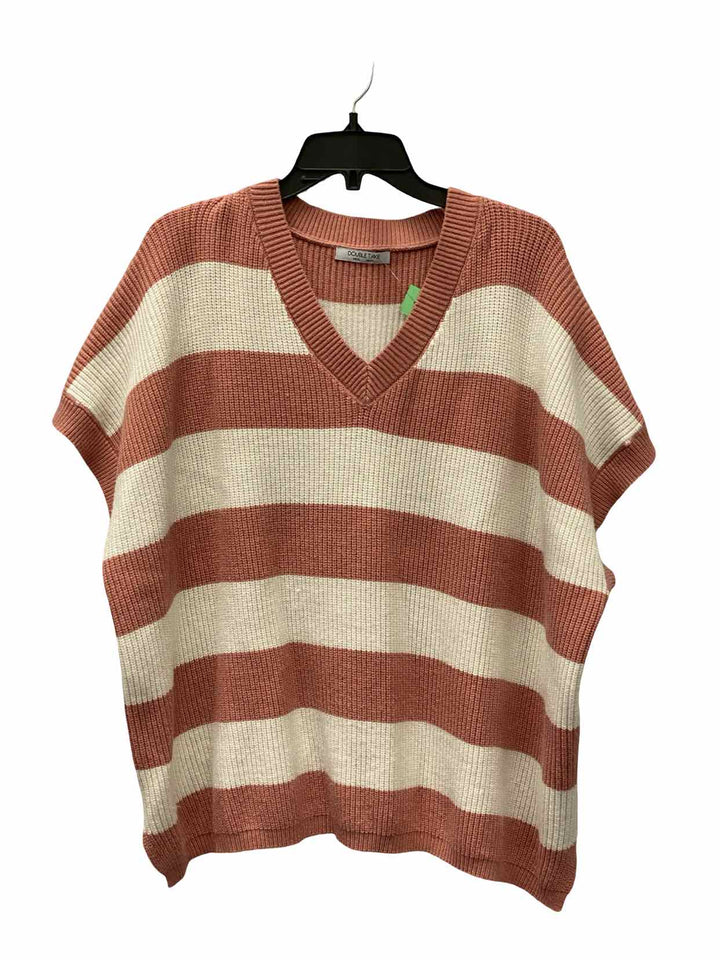 Double Take Size 2XL Pink White Striped Knit Sweater