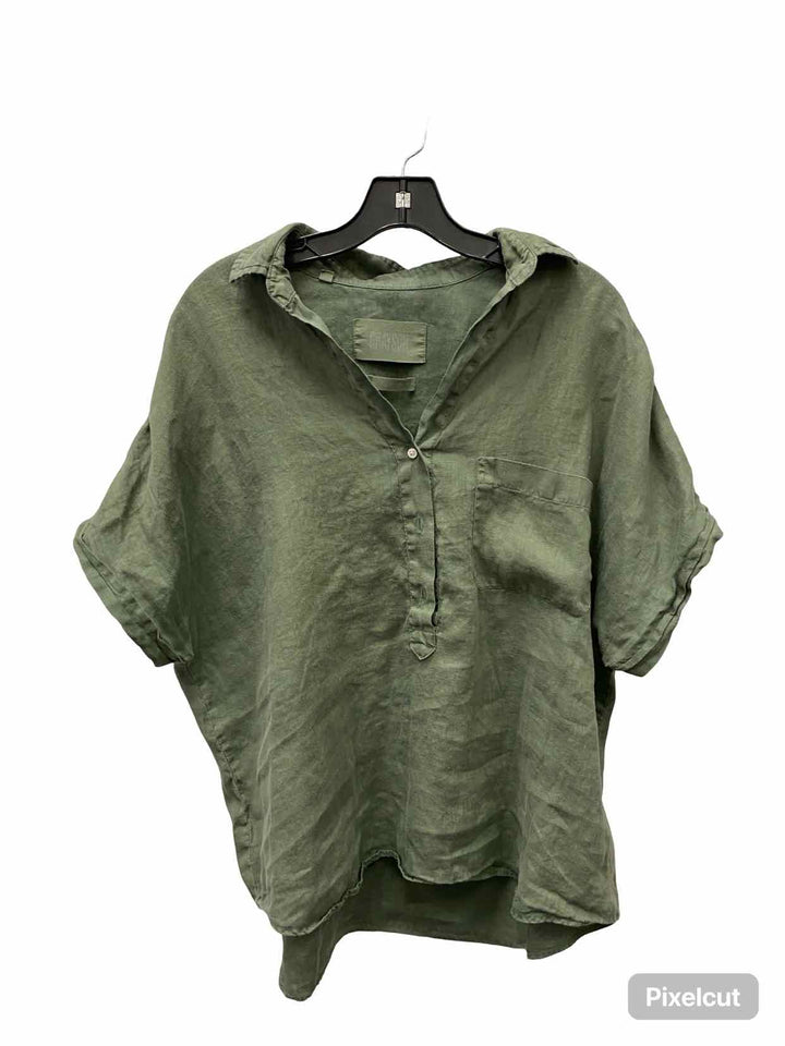 Grayson Size XS Green 100% Linen Short Sleeve Shirts