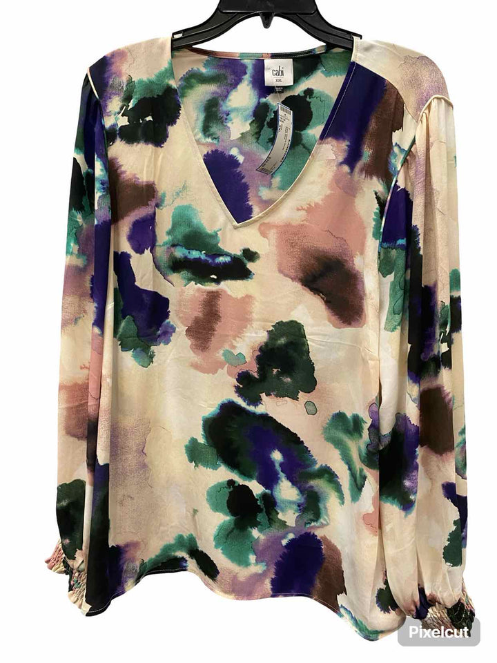 Cabi Size XXL Beige Print Long Sleeve Shirts