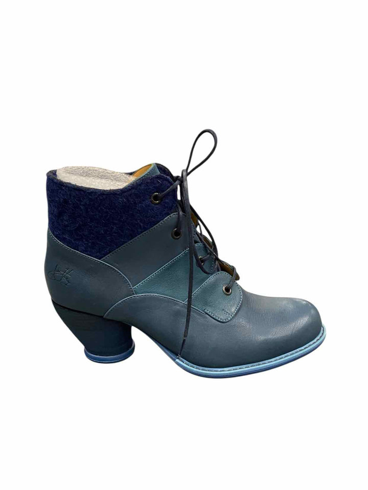 John Fluevog Shoe Size 10 Blue Leather Tatiana - Blue Scalloped Boots(Ankle)