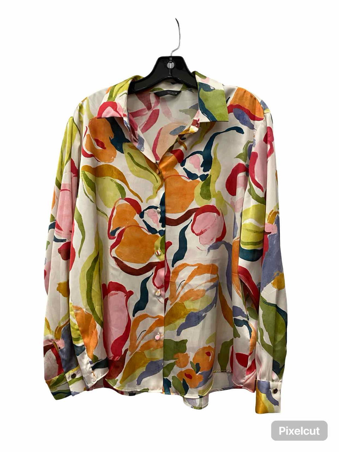 ZARA Size M White Multi Print Long Sleeve Shirts