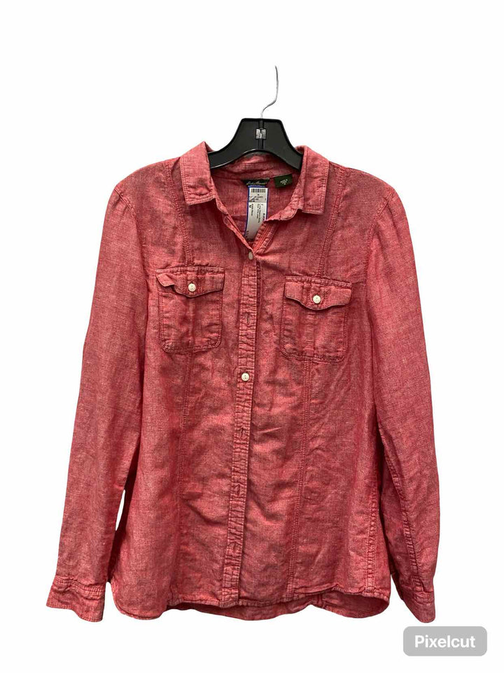 Eddie Bauer Size M Red 55% Linen Long Sleeve Shirts