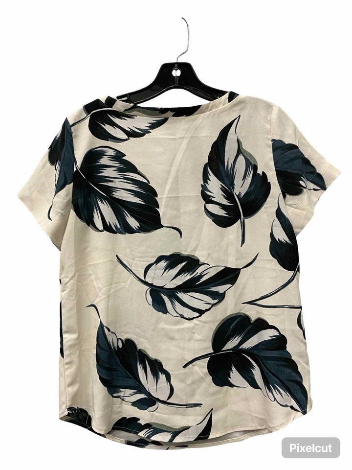 Ann Taylor Size SP White Blue Leaf Short Sleeve Shirts