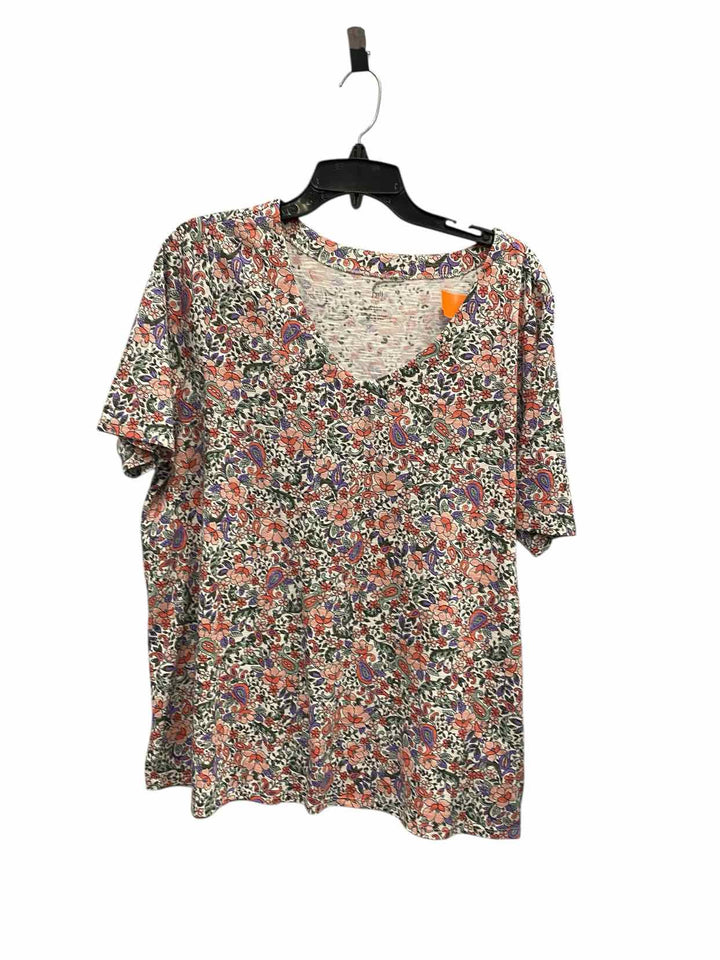 J Jill Size 1X Pink Floral 100% Pima Cotton Short Sleeve Shirts