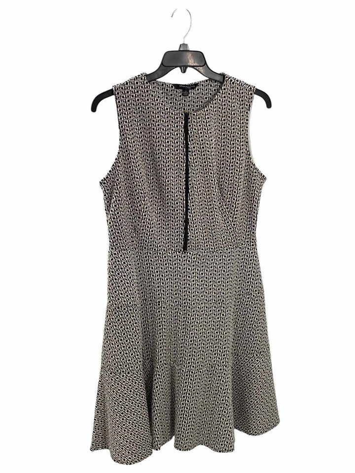 Sharagano Size 12 White Black Print Dress