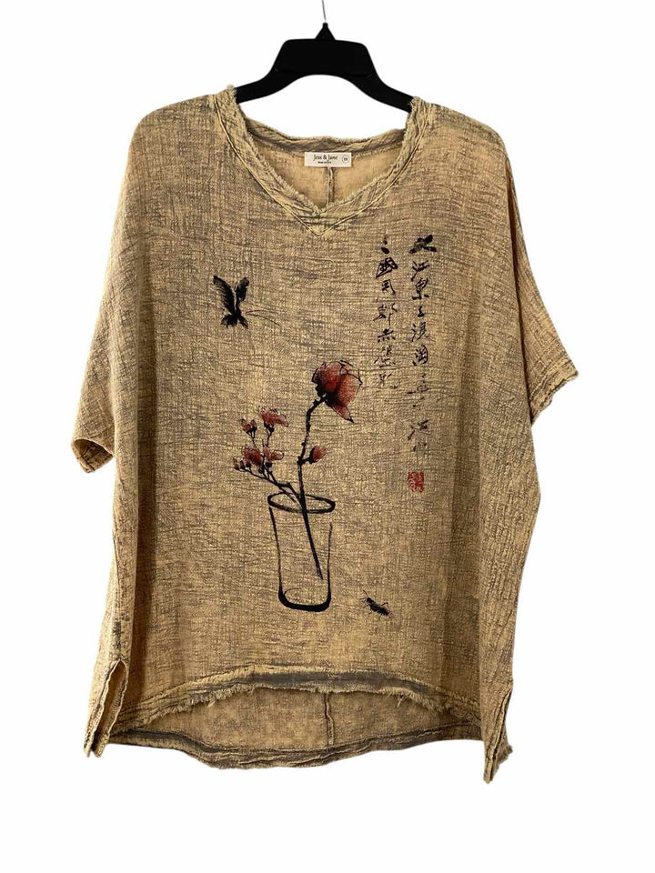 Jess and Jane Size 1X Light Brown Chinese 100% cotton denim Short Sleeve Shirts