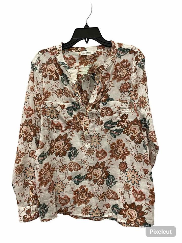 Carve Designs Size XL White Pink Floral Cotton Long Sleeve Shirts