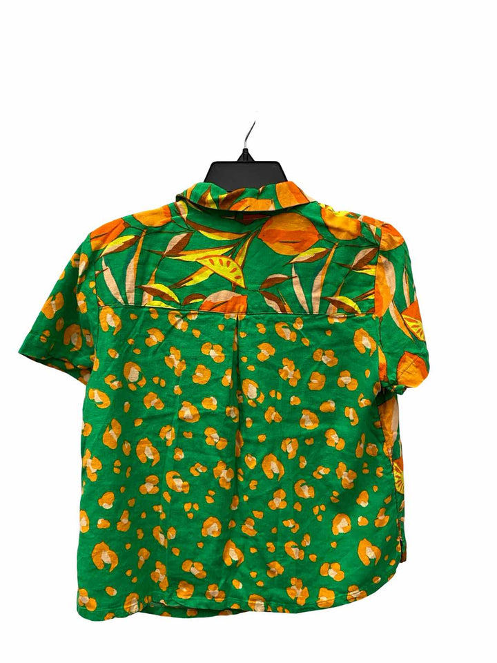 Tabitha Brown Size S Green Orange Cheetah 55% Linen Short Sleeve Shirts
