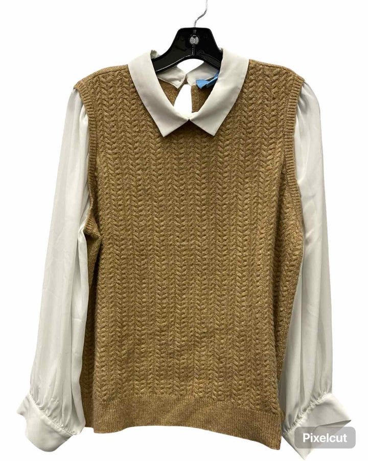 Cece Size L Brown White Sweater
