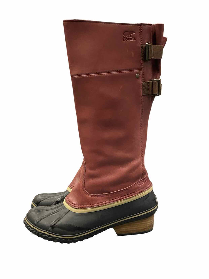 Sorel Shoe Size 11 Red Leather Slimpack Riding Tall II Boots(knee)