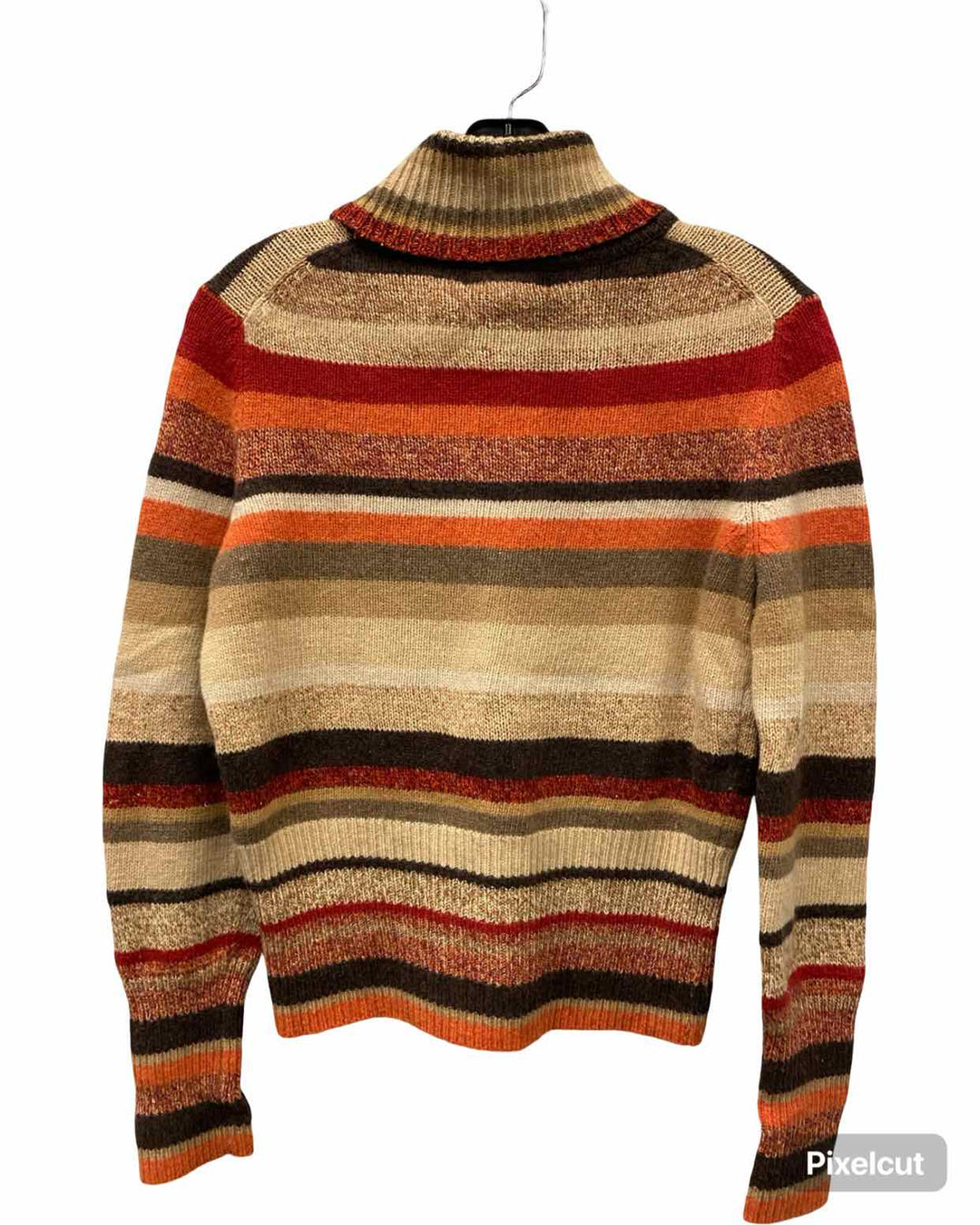 The Limited Size M Orange & Yellow Brown Striped Wool Blend Turtle Neck Sweater