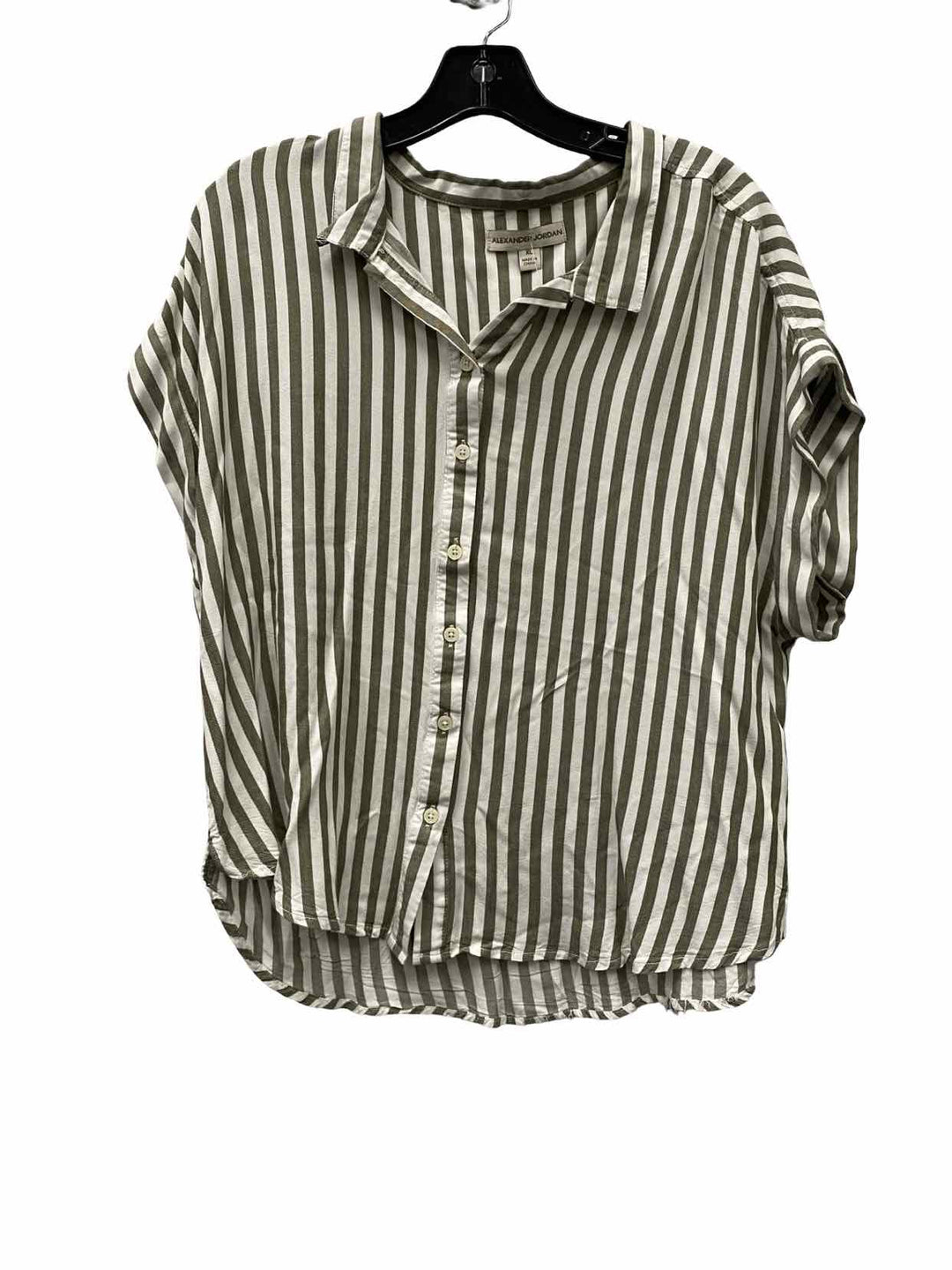 Alexander Jordan Size XL Green White Stripe Short Sleeve Shirts