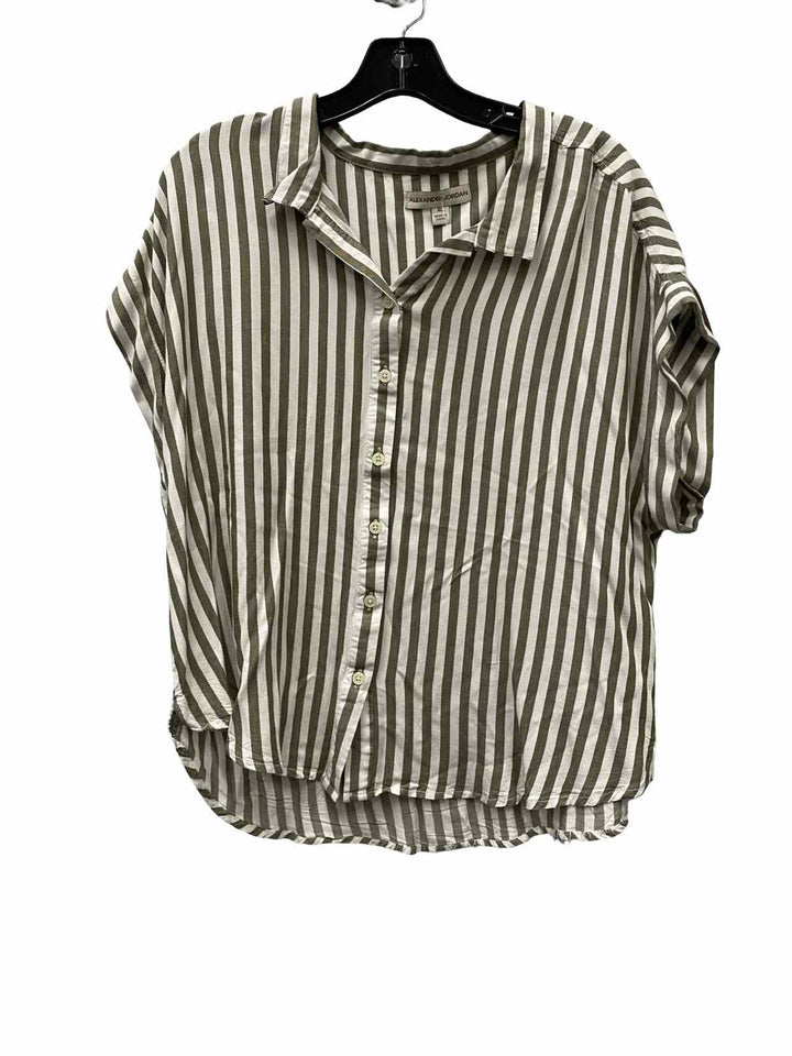 Alexander Jordan Size XL Green White Stripe Short Sleeve Shirts