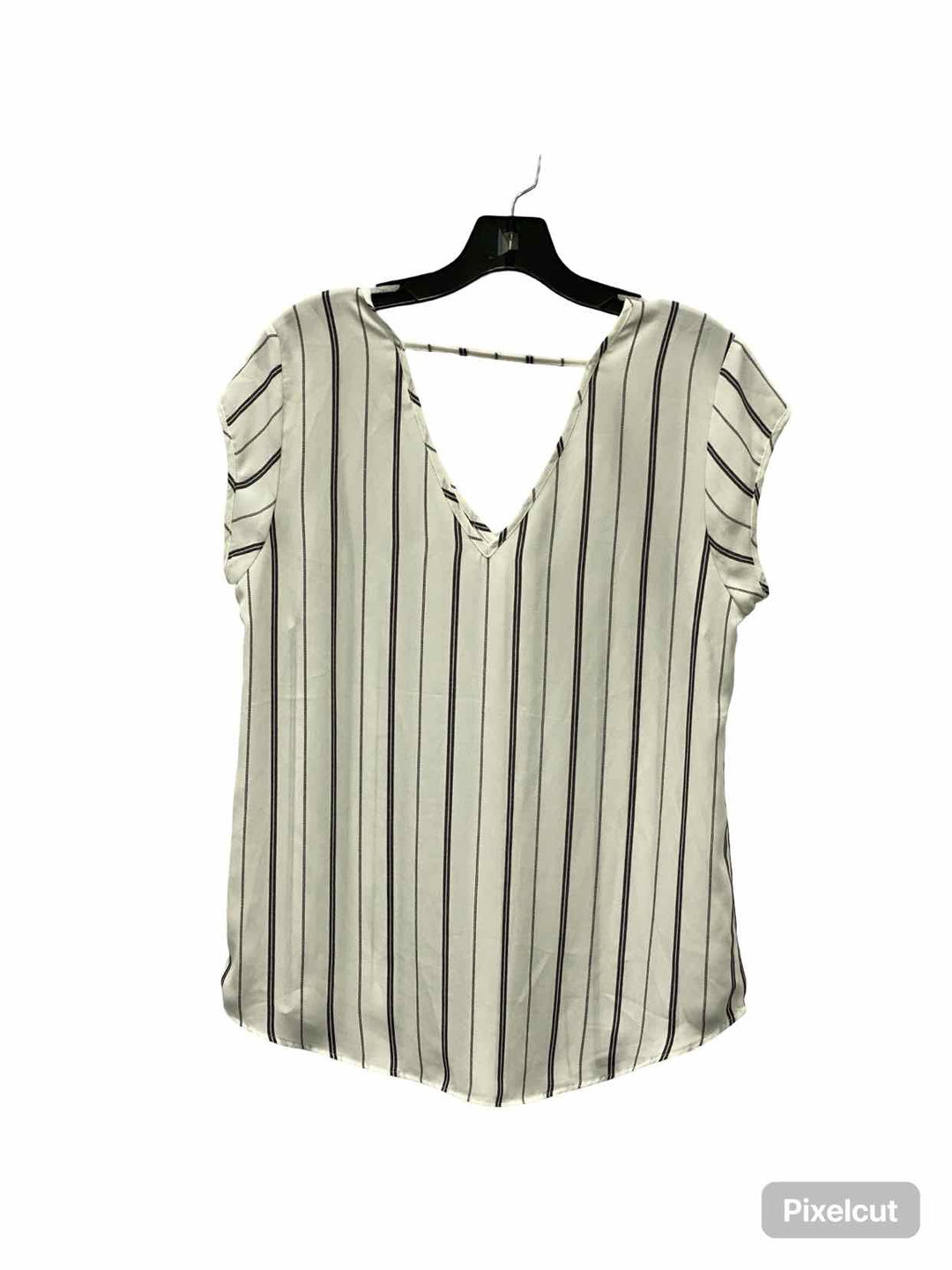 Halogen Size M White Gray Striped Short Sleeve Shirts