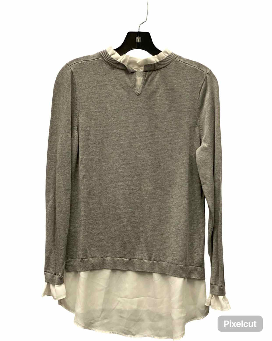 Adriana Papell Size L Gray White Long Sleeve Shirts
