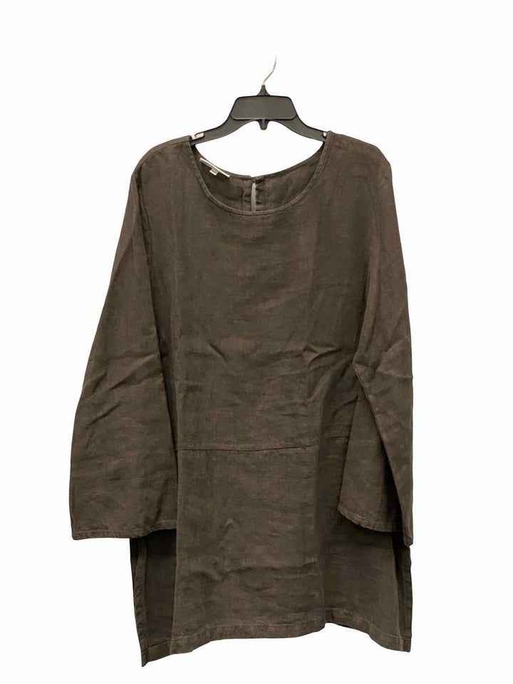Bryn Walker Size L Brown Linen Long Sleeve Shirts