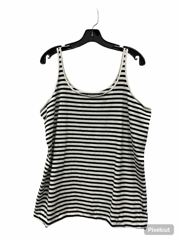 Sejour Size 2X White Black Striped Tank Top