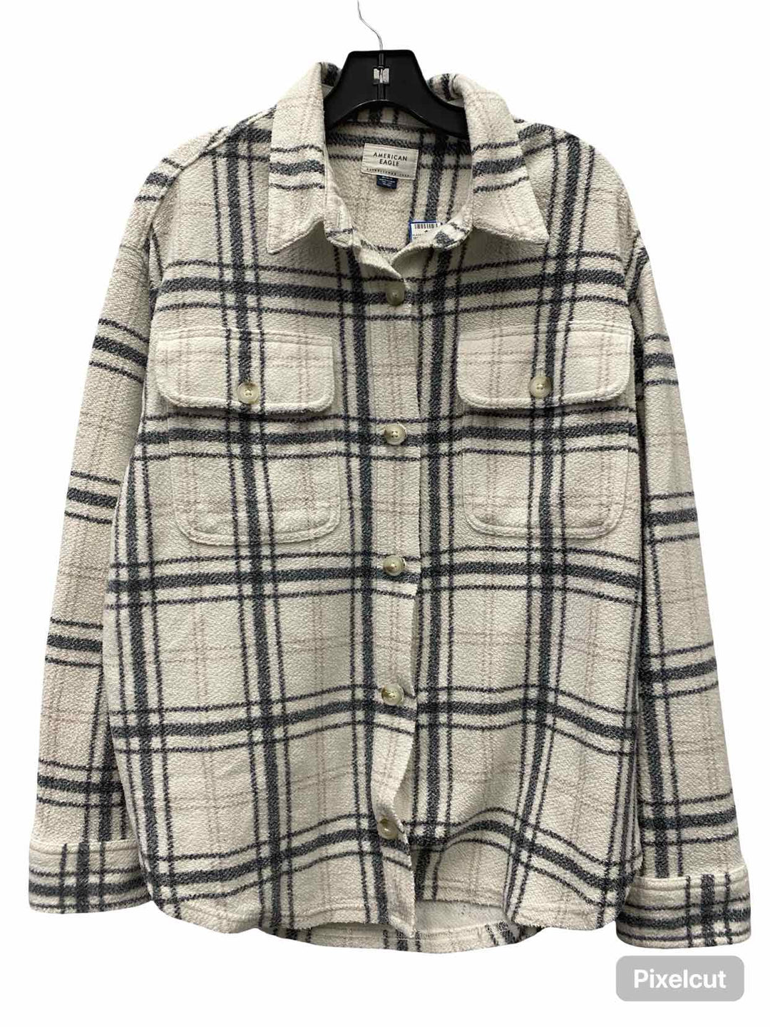 American Eagle Size M White Grey Plaid Long Sleeve Shirts