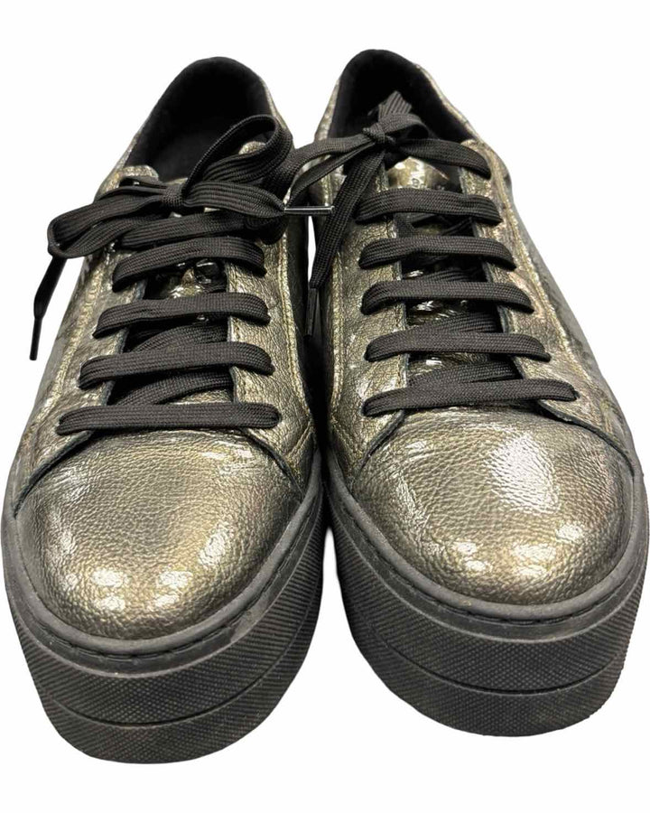 Bos and Co Shoe Size 40 Grey Metallic Leather Platform Sneakers