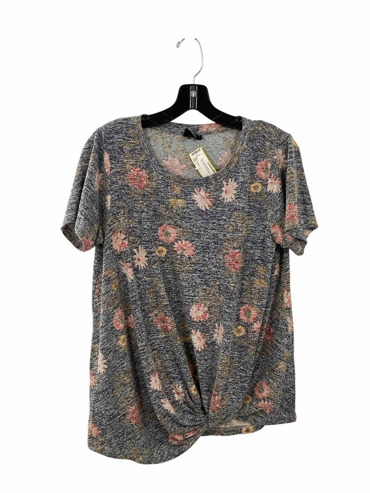 Bobeau Size L Blue Pink Floral Heather Short Sleeve Shirts