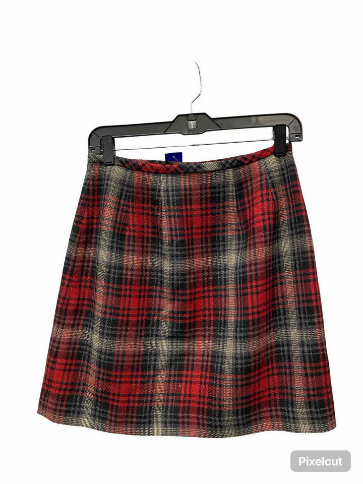 Eddie Bauer Size 6 Black Red Plaid 100% Wool Skirt