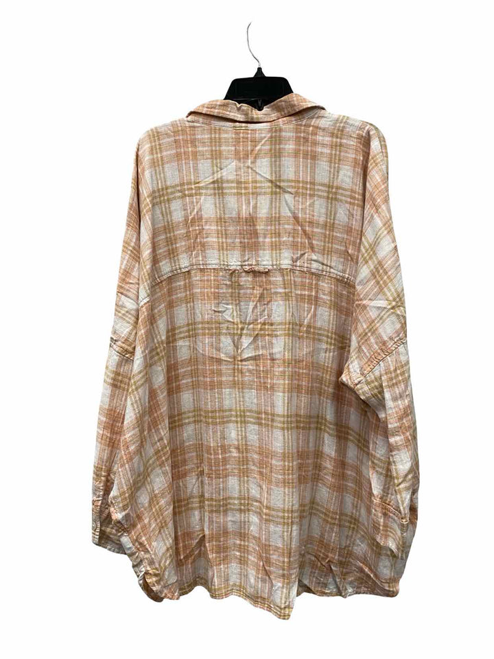 American Eagle Size L Light orange White Plaid Long Sleeve Shirts