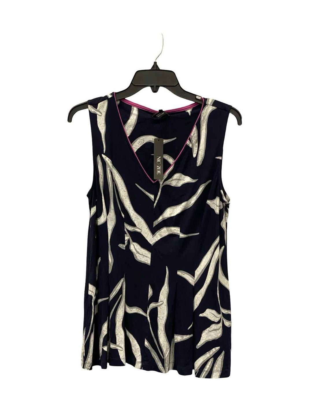 Nic + Zoe Size L Navy White Branches Tank Top