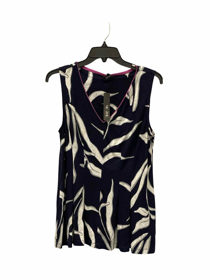 Nic + Zoe Size L Navy White Branches Tank Top
