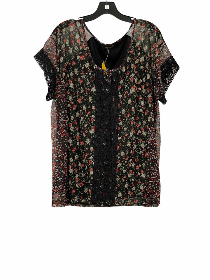 Suzanne Betro Size XL Black Red Floral Short Sleeve Shirts