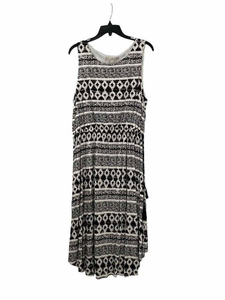 Loft Size L Black White Print Dress