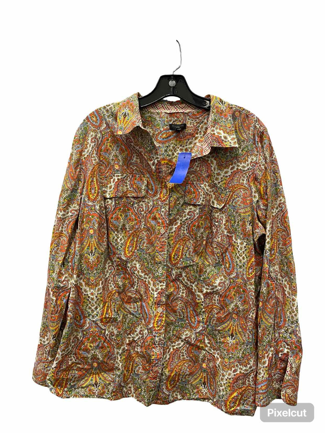 Talbots Size 16 Orange Cream Print 100% cotton Long Sleeve Shirts