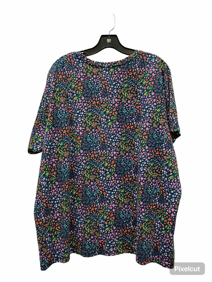 Lands End Size 3X Blue Multi Floral 100% cotton Short Sleeve Shirts