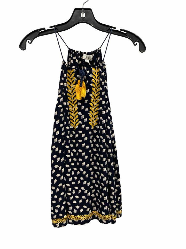 THML Size L Navy Blue Yellow Embroidered Tank Top