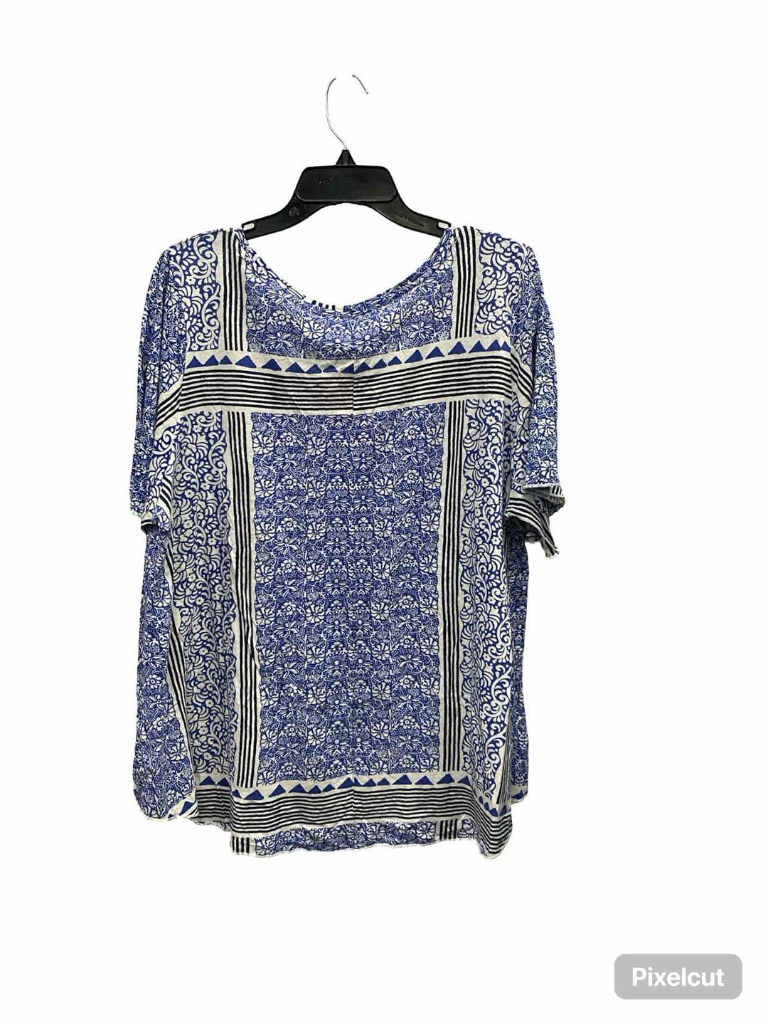 Lucky Brand Size 2X Blue White/Black Short Sleeve Shirts