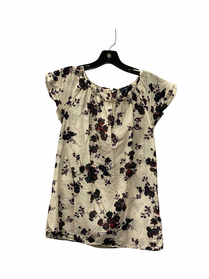 Gap Size S White Floral Cotton/Silk Blend Short Sleeve Shirts