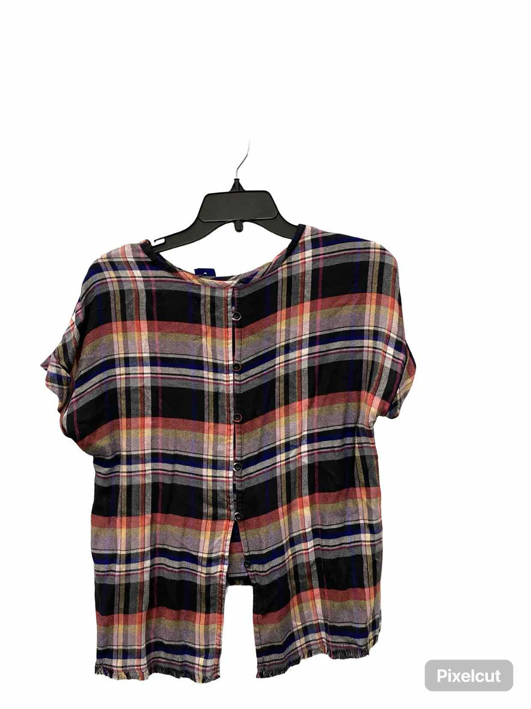 Cloth & Stone Size XS Black Multi Plaid 100% Rayon Short Sleeve Shirts