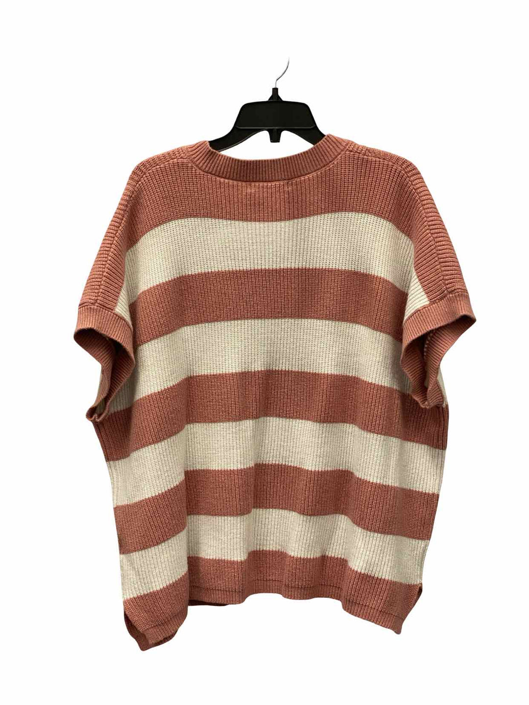 Double Take Size 2XL Pink White Striped Knit Sweater