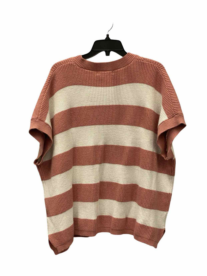 Double Take Size 2XL Pink White Striped Knit Sweater