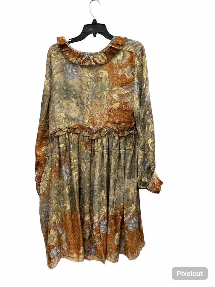 All About Audrey Size XL Brown Multi 80% Silk Dress