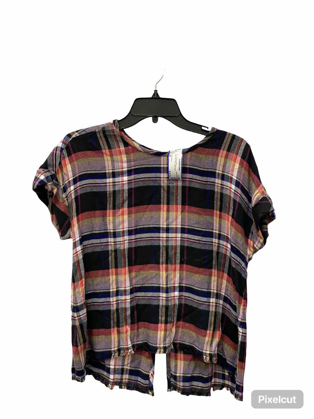 Cloth & Stone Size XS Black Multi Plaid 100% Rayon Short Sleeve Shirts