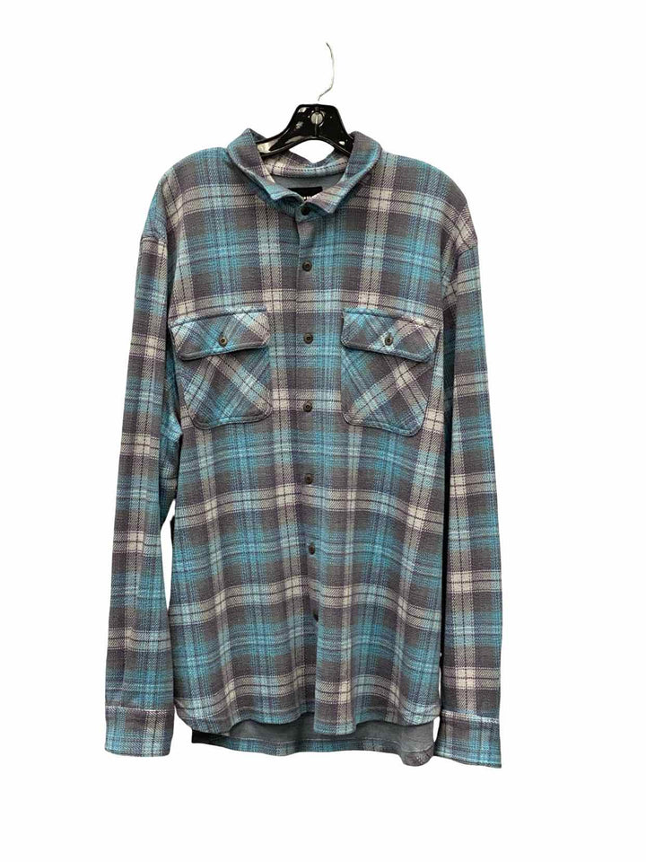Lucky Brand Size XXL Blue Plaid Button Up Long Sleeve Shirts