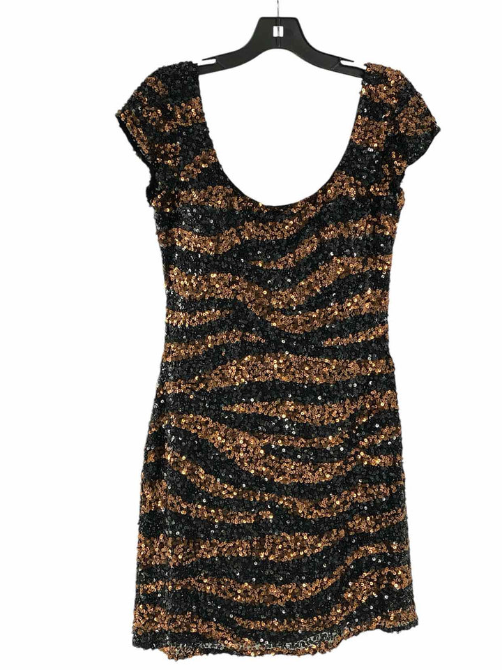 Camille La Vie Size 8 Black Brown Stripe sequin & mesh Dress