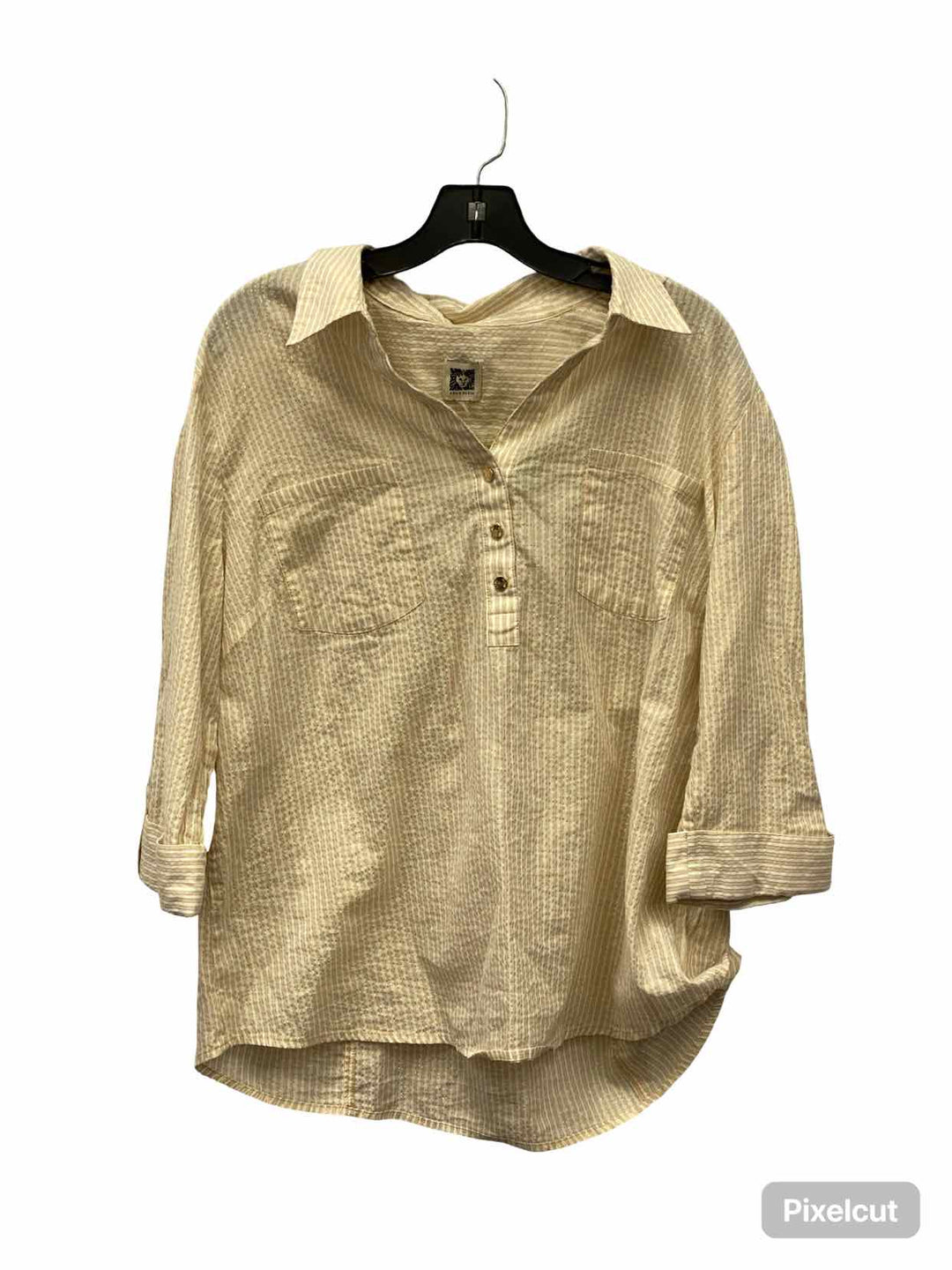 Anne Klein Size M Cream Striped Long Sleeve Shirts