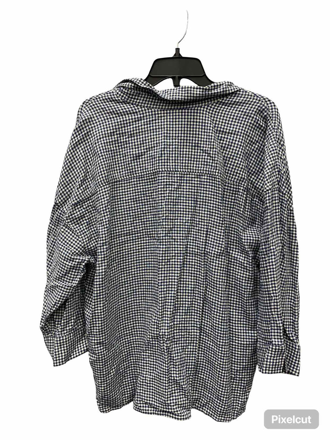 LL Bean Size L Blue White Plaid 55% Linen Long Sleeve Shirts