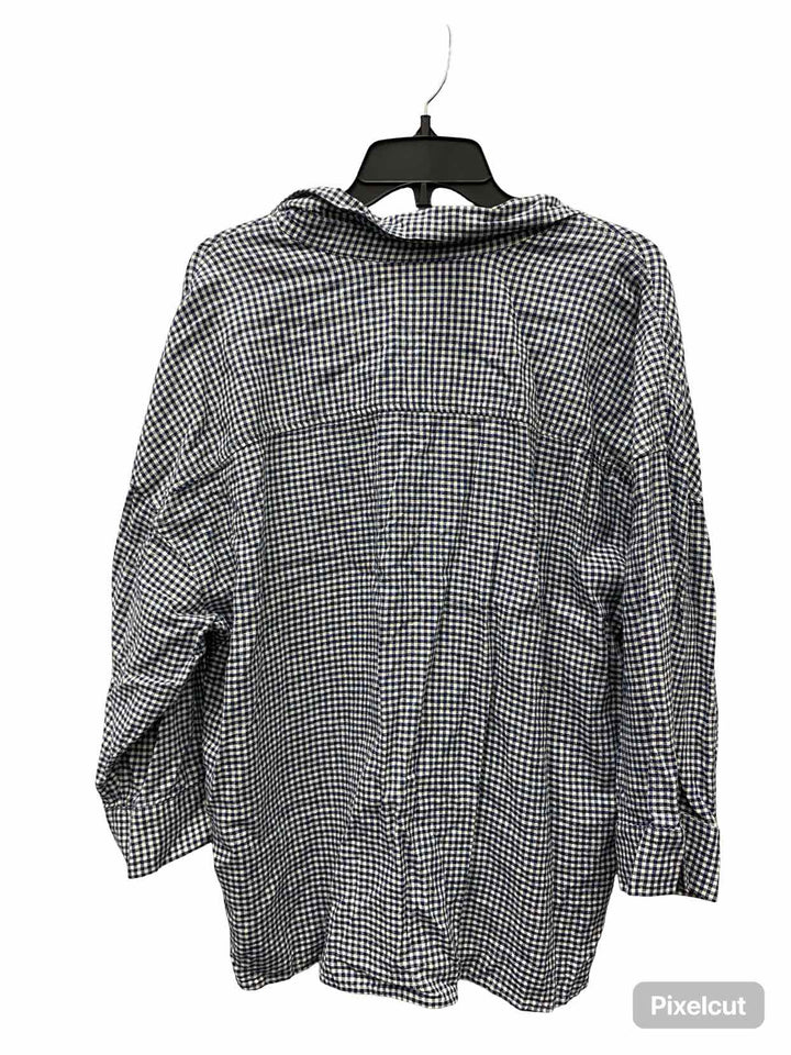 LL Bean Size L Blue White Plaid 55% Linen Long Sleeve Shirts