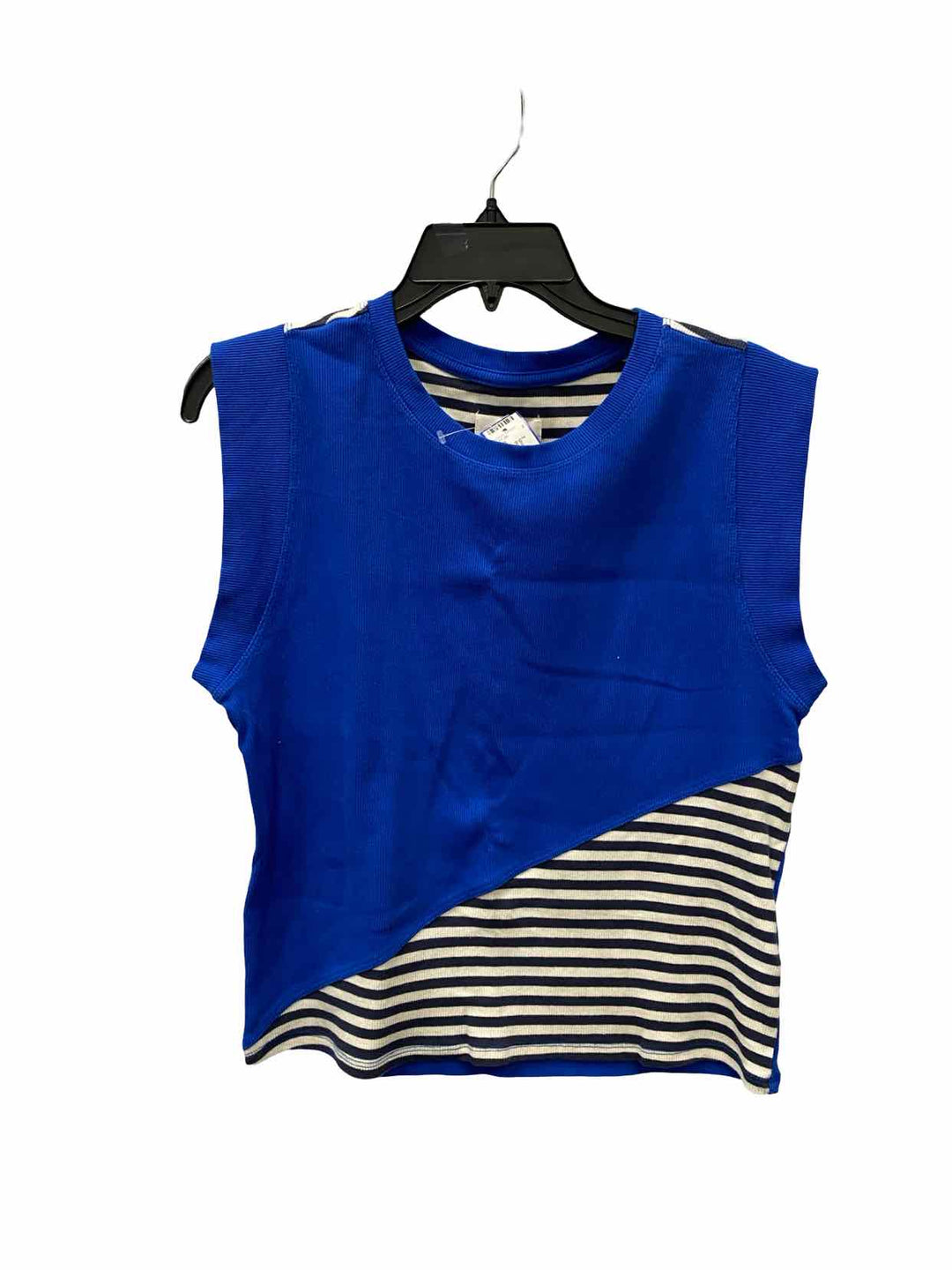Maeve Size L Blue White Striped 90% COT Short Sleeve Shirts