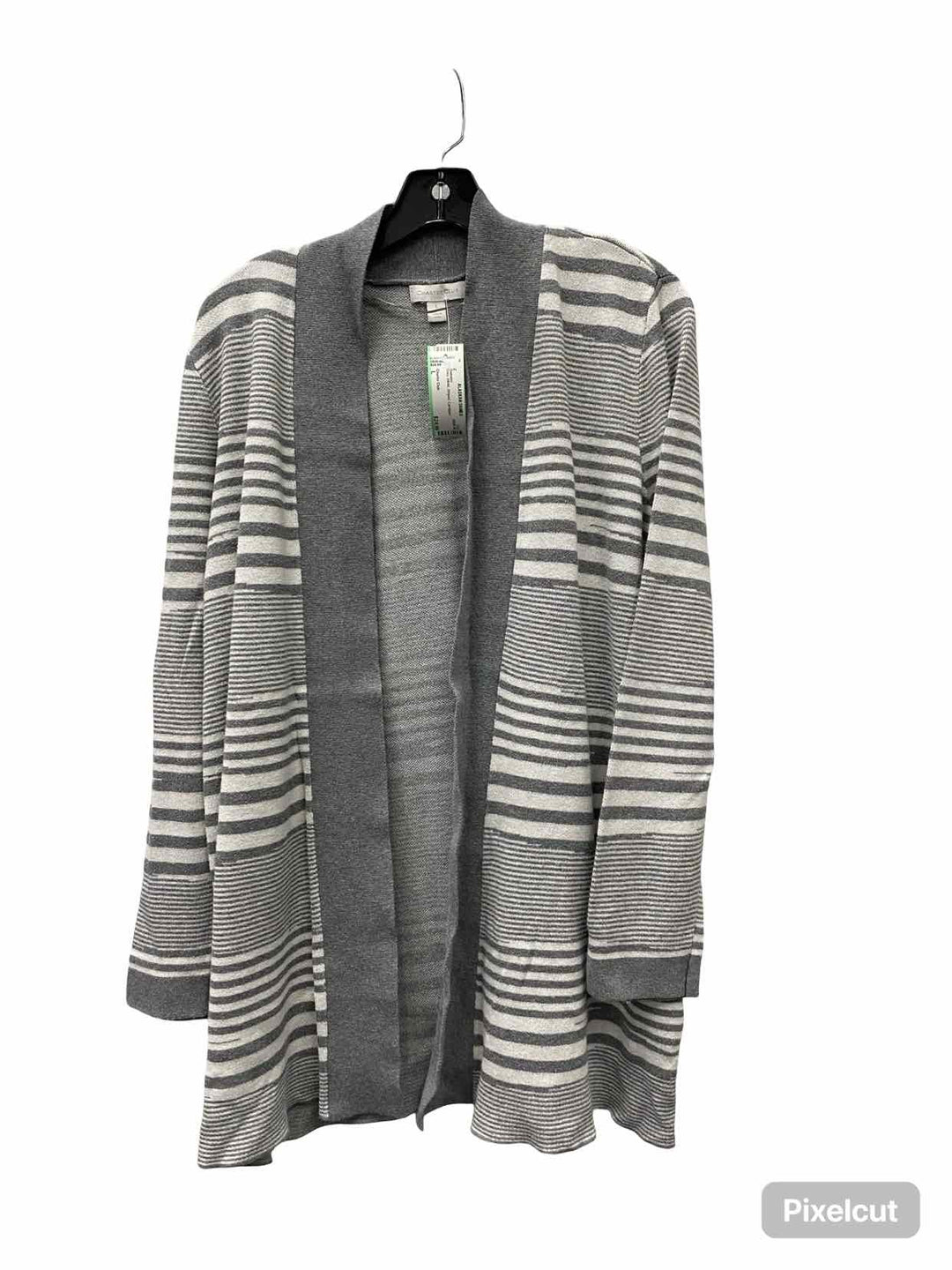Charter Club Size L Gray White Striped Sweater