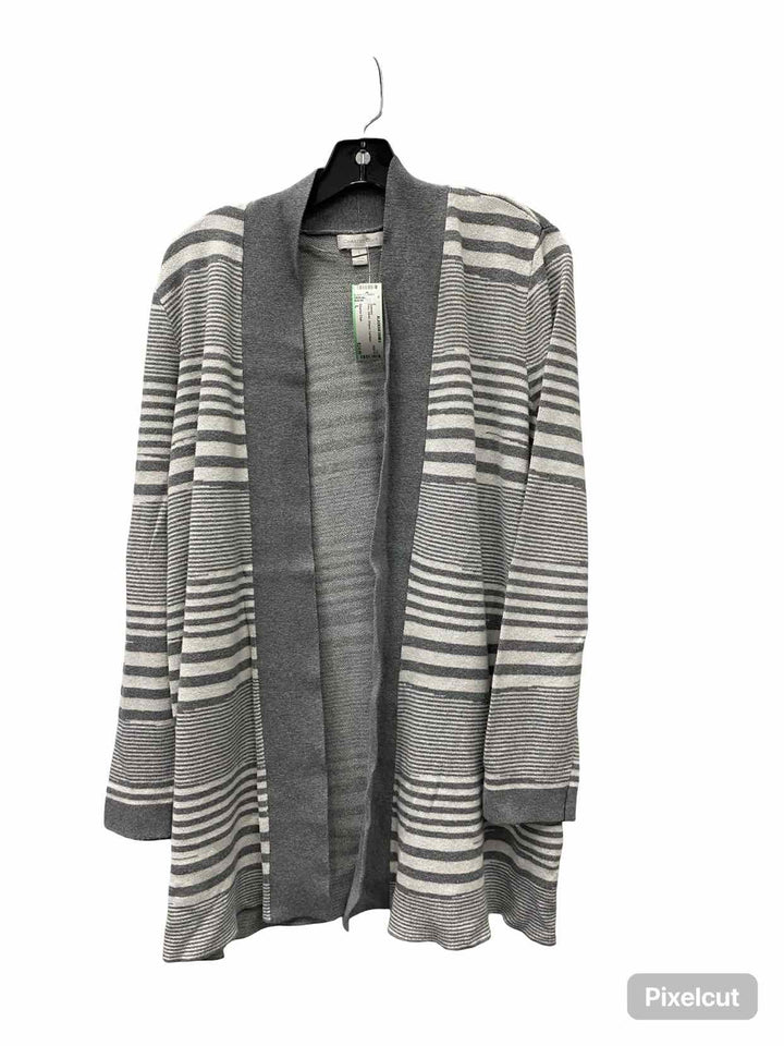 Charter Club Size L Gray White Striped Sweater